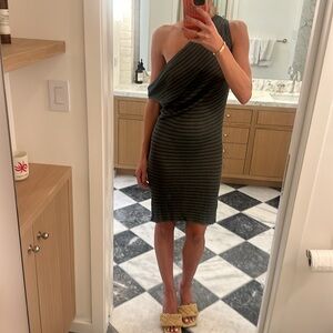 Alexander Wang Sleeveless Striped Cowl Neck Dress